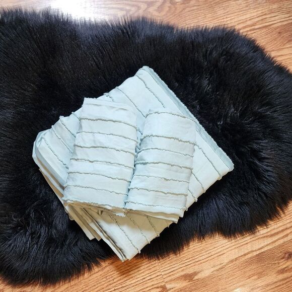 Queen Size Light Sage Green Boho Tufted Striped Duvet Cover Set - Picture 7 of 12